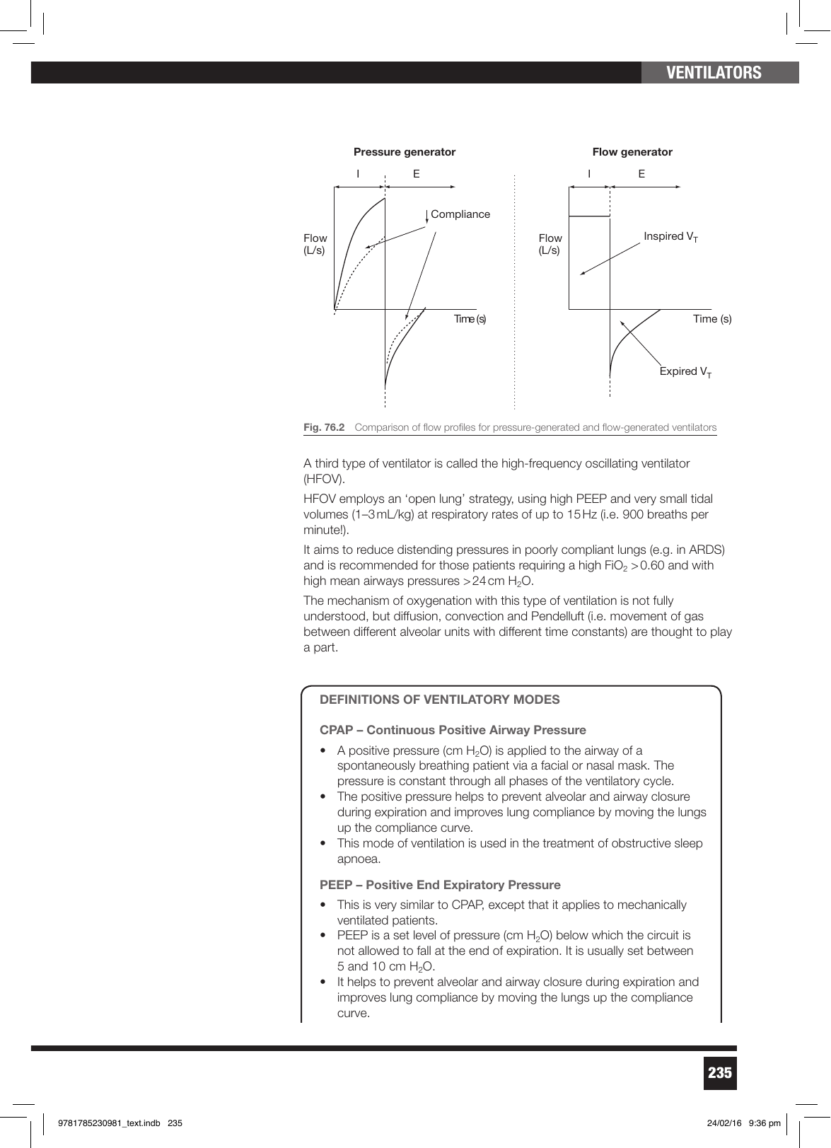 Flödesmönster vid tryck- vs flödesgenerator (FRCA Fig 76.2).